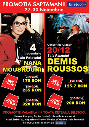 Bilete mai ieftine pentru concertele „Nana Mouskouri” si „Demis Roussos”!